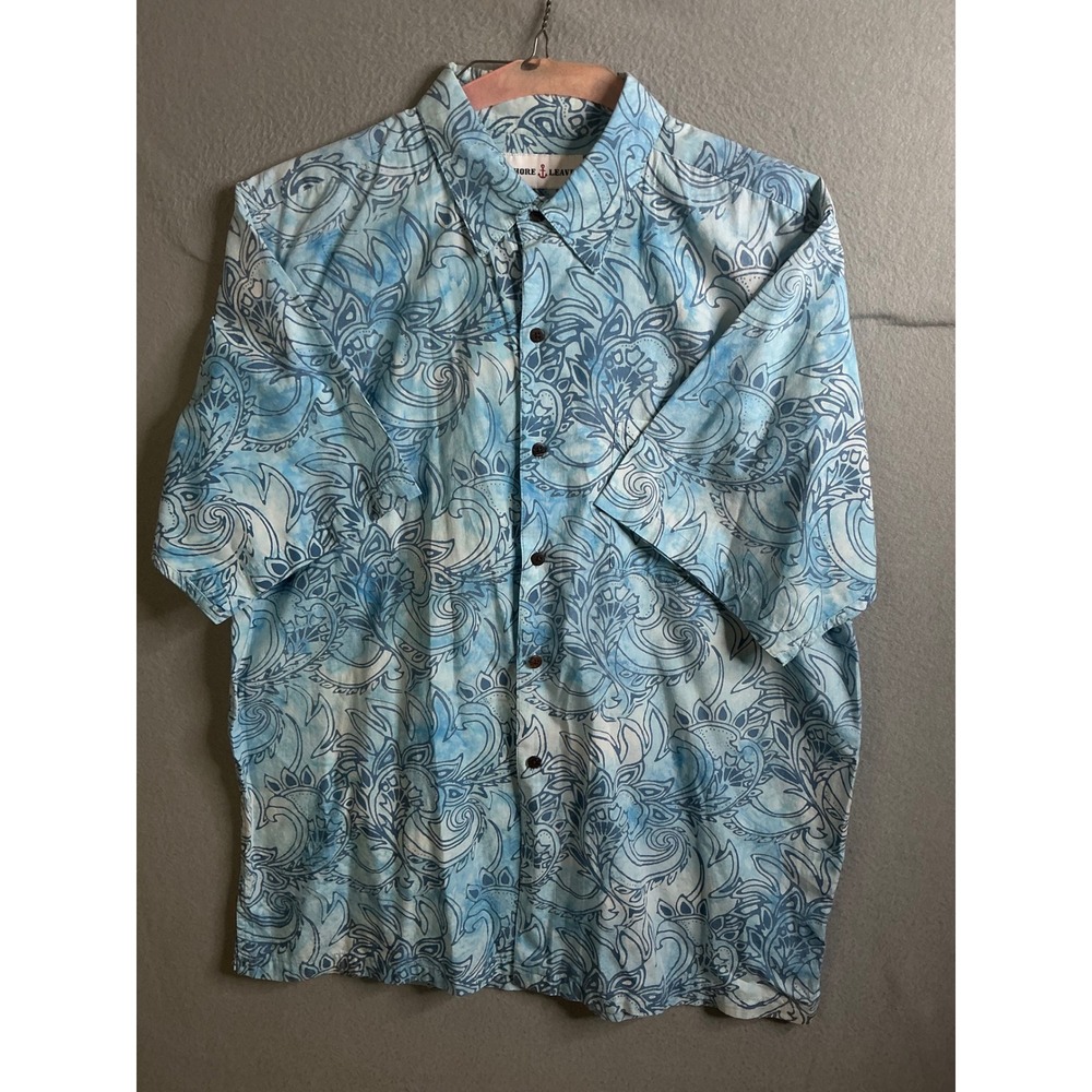 Shore Leave Button Up Men's Large Short Sleeve‎ Blue Patterned Casual